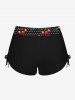 1950s Retro Cherry Dots Print Halter Ruched Cinched Boyleg Tankini Swimsuit -  