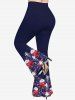 Pantalon Évasé Imprimé à Fleur à Peinture Éclaboussée Grande Taille - Bleu de Minuit 4X