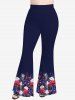 Pantalon Évasé Imprimé à Fleur à Peinture Éclaboussée Grande Taille - Bleu de Minuit 5X