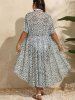 Plus Size Round Spotted Open Front Drawstring Waist Tied Beach Cover Up -  
