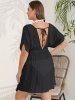 Plus Size Plunging Solid Cinched Sleeves Cut Out Back Tied Beach Cover Up Dress -  