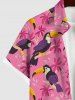Hawaii Plus Size Turn-down Collar Woodpecker Floral Leaf Print Button Pocket Shirt For Men -  