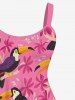 Hawaii Plus Size Woodpecker Floral Leaf Print Backless A Line Tank Dress -  
