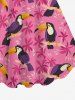 Hawaii Plus Size Woodpecker Floral Leaf Print Backless A Line Tank Dress -  