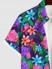 Hawaii Plus Size Turn-down Collar Colorful Flower Leaf Print Button Pocket Shirt For Men -  