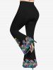 Pantalon Evasé Fleur Marguerite D'Eau Imprimée de Grande Taille - Noir XS