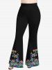 Pantalon Evasé Fleur Marguerite D'Eau Imprimée de Grande Taille - Noir XS