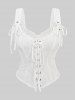 Gothic Grommet Lace-up Textured Lace Trim Ruffles Textured Corset -  