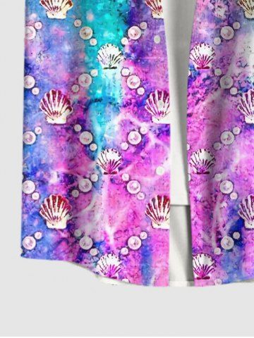 Sea Creatures Shell Pearl Ombre Print Crisscross Dress and Button Pocket Shirt Plus Size Matching Hawaii Beach Outfit for Couples