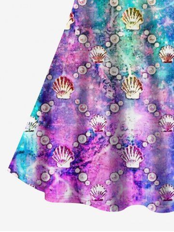 Sea Creatures Shell Pearl Ombre Print Crisscross Dress and Button Pocket Shirt Plus Size Matching Hawaii Beach Outfit for Couples