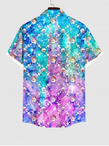 Sea Creatures Shell Pearl Ombre Print Crisscross Dress and Button Pocket Shirt Plus Size Matching Hawaii Beach Outfit for Couples