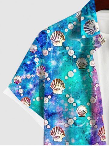 Sea Creatures Shell Pearl Ombre Print Crisscross Dress and Button Pocket Shirt Plus Size Matching Hawaii Beach Outfit for Couples