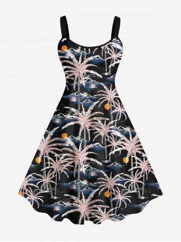 Plus Size Coconut Tree Sun Mountain Print Tank Dress