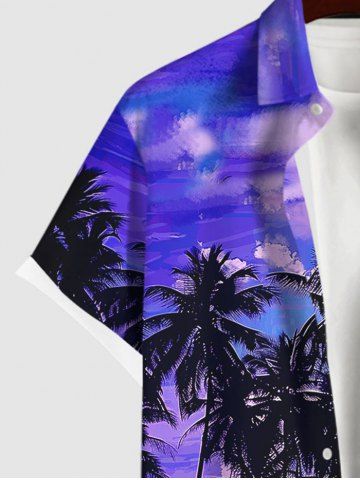 Hawaii Men's Coconut Tree Cloud Sea Print Buttons Pocket Shirt