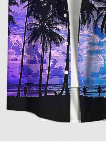 Hawaii Men's Coconut Tree Cloud Sea Print Buttons Pocket Shirt