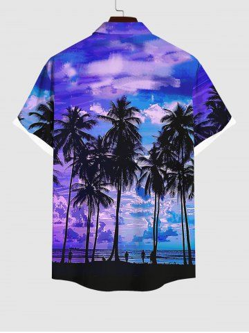 Hawaii Men's Coconut Tree Cloud Sea Print Buttons Pocket Shirt