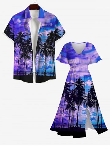 Hawaii Plus Size Coconut Tree Cloud Sea Print Pockets Split Dress