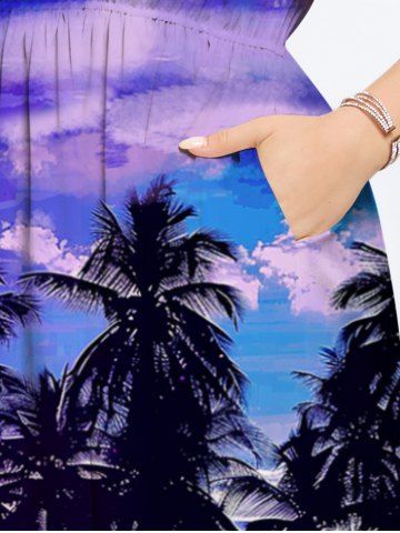Hawaii Plus Size Coconut Tree Cloud Sea Print Pockets Split Dress