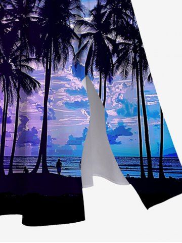 Hawaii Plus Size Coconut Tree Cloud Sea Print Pockets Split Dress