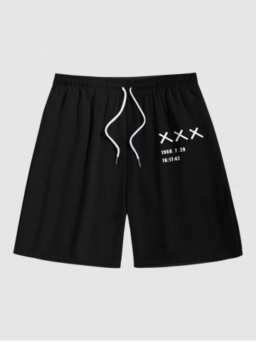 Men's Cross Time Print Pocket Beach Shorts - BLACK - 6XL