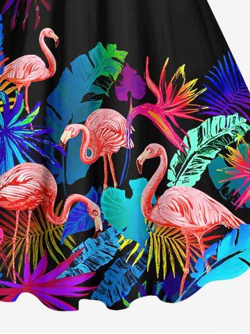 Hawaii Plus Size Coconut Tree Leaf Flamingo Print Backless A Line Tank Dress