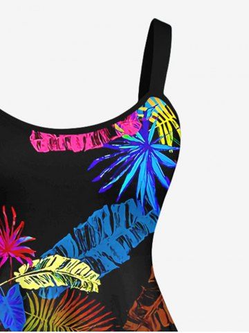 Hawaii Plus Size Coconut Tree Leaf Flamingo Print Backless A Line Tank Dress