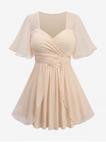 Haut Superposé Tressé de Grande Taille à Volants - BEIGE - 3X | US 22-24