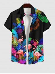 Hawaii Plus Size Turn-down Collar Flamingo Coconut Tree Leaf Print Button Pocket Shirt For Men -  