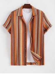 Men's Zig Zag Jacquard Openwork Knit Button Up Short Sleeves Shirt -  