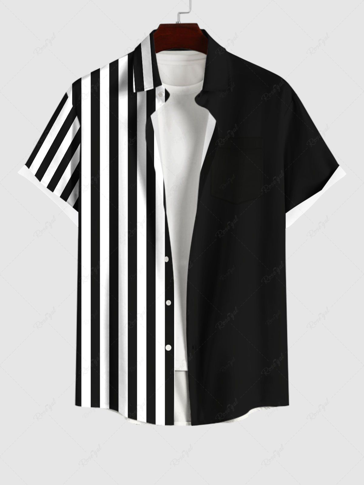 Latest Men's Two Tone Stripes Print Buttons Pocket Shirt  