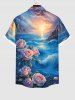 Chemise Nuage Fleur Feuille Imprimés de Mer de Grande Taille avec Poche Boutonnée pour Homme - Multi-A L