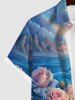 Hawaii Plus Size Sea Waves Rose Flowers Leaf Cloud Sun Print Button Pocket Shirt For Men -  