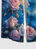 Hawaii Plus Size Sea Waves Rose Flowers Leaf Cloud Sun Print Button Pocket Shirt For Men -  