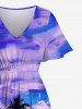 Hawaii Plus Size Coconut Tree Cloud Sea Print Pockets Split Dress -  