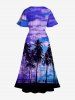 Robe Hawaii Fendue Arbre de Noix de Coco et Océan Imprimés avec Poche de Grande Taille - Multi-A 4X