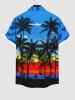 Hawaii Plus Size Coconut Tree Cloud Sea Colorblock Print Buttons Pocket Shirt For Men -  
