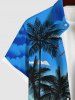 Hawaii Plus Size Coconut Tree Cloud Sea Colorblock Print Buttons Pocket Shirt For Men -  