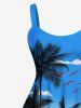 Hawaii Plus Size Coconut Tree Cloud Sea Colorblock Print Tank Dress -  