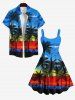 Hawaii Plus Size Coconut Tree Cloud Sea Colorblock Print Tank Dress -  