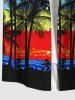 Hawaii Plus Size Coconut Tree Cloud Sea Colorblock Print Buttons Pocket Shirt For Men -  