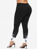 Plus Size Skull Butterfly Rose Flower Print Leggings -  