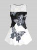 Plus Size 3D Lace Skull Butterfly Rose Flower Print Tank Top -  