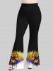 Pantalon Évasé Peinture Imprimé Rose Grande Taille - Noir 3X