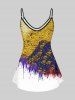Plus Size Rose Flower Paint Drop Sequins Print Cami Top(Adjustable Shoulder Strap) -  