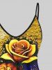 Plus Size Rose Flower Paint Drop Sequins Print Cami Top(Adjustable Shoulder Strap) -  
