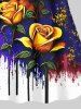 Plus Size Rose Flower Paint Drop Sequins Print Cami Top(Adjustable Shoulder Strap) -  