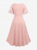 Plus Size Flutter Sleeves Ombre Floral Mesh Print Twist Ruffles Daisy Ruched Layered High Low Asymmetric 2 in 1 A Line Dress -  
