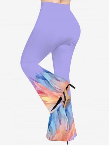 Plus Size Ombre Feather Print Flare Pants