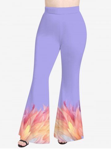 Plus Size Ombre Feather Print Flare Pants