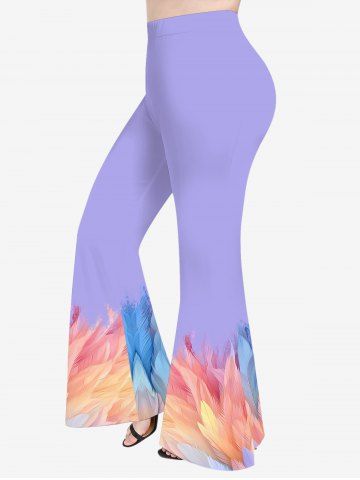Plus Size Ombre Feather Print Flare Pants